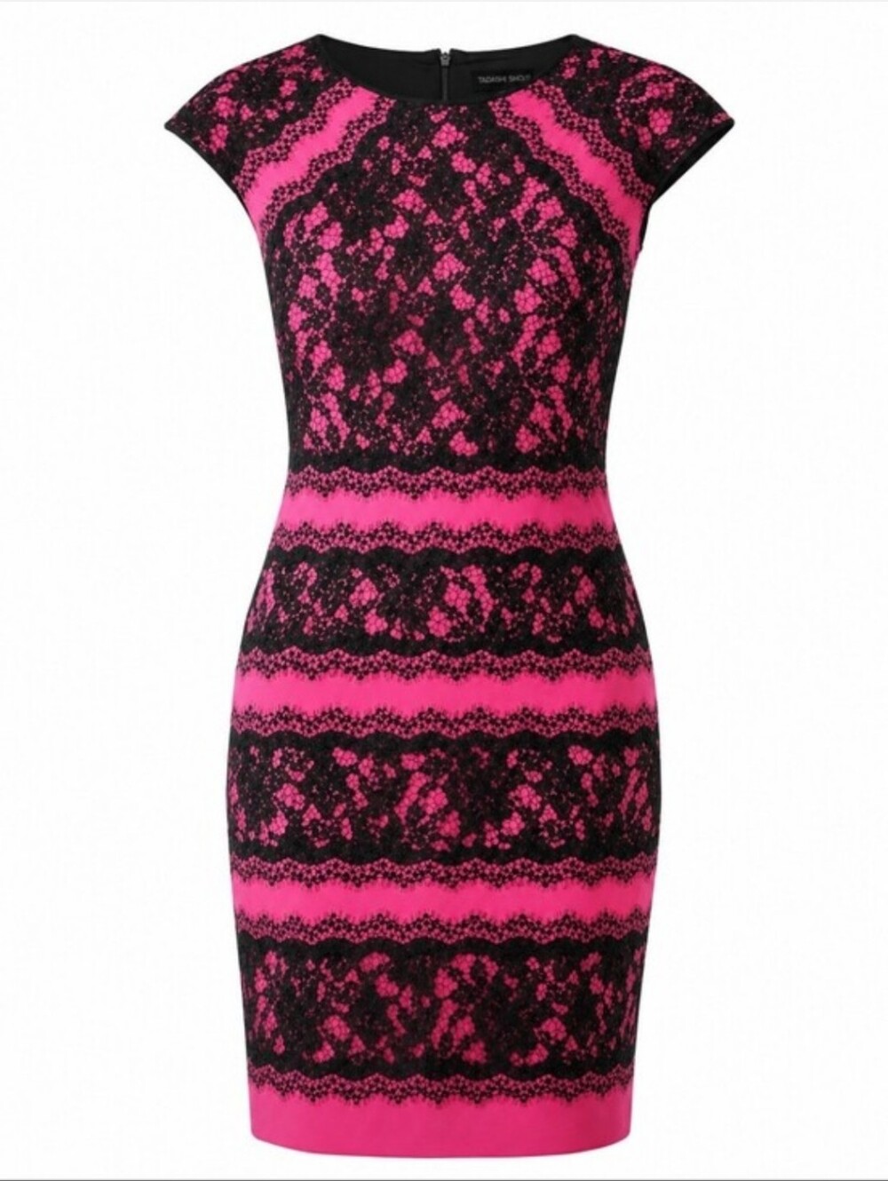 Nwot 14 Tadashi Shoji Pink & Black Lace Sheath Dress